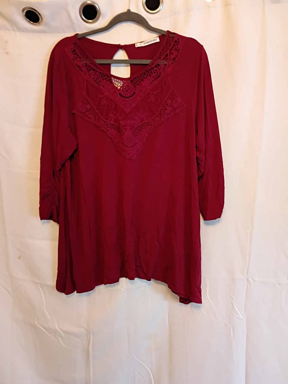 Maurices Burgundy Tunic Top Size 2 With Cute Lace Detail.